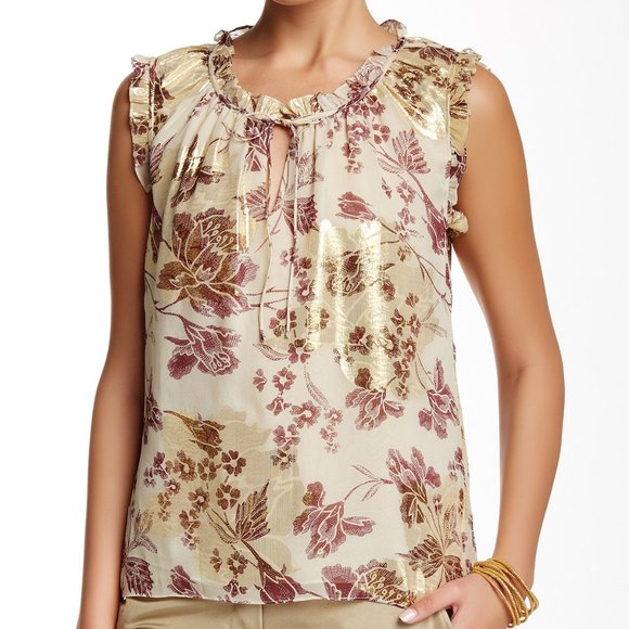 DVF New 'Rebekah' SILK Gold Metallic Printed Top Blouse NWT Women's 10 CHIC 🎉HP - Picture 3 of 14